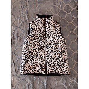 Echo Black Faux Fur and Leopard print Reversible Puffer Vest /NWT, Size Medium